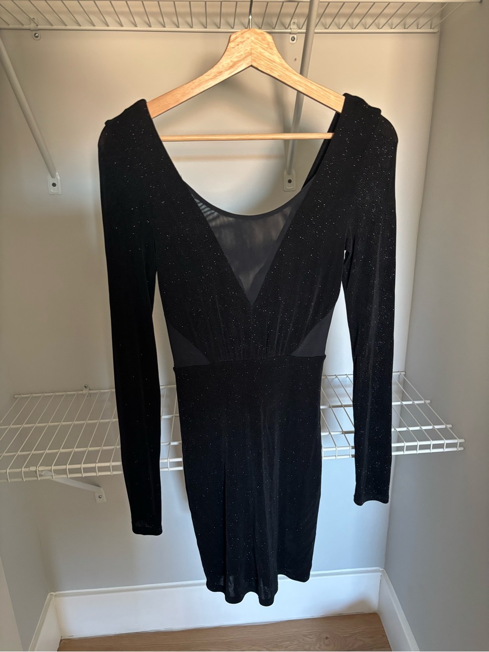 Guess Black Long-Sleeve V-Neck Sparkle Dress
